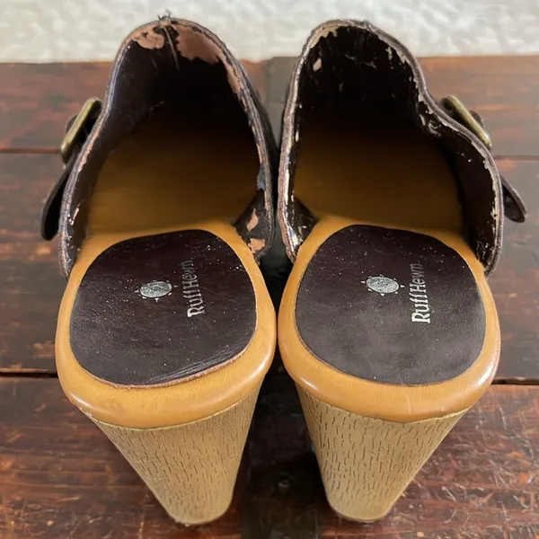 Ruff Hewn Dark Brown Leather Platform Clogs 3" Size 9 - Image 4
