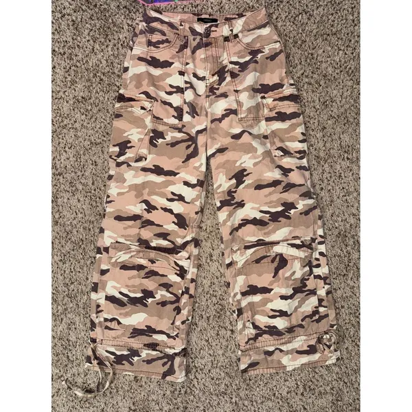 Forever 21 Pink‎ Camo Cargo Pants Womens Small High Rise Wide Leg Utility Y2K - Image 2