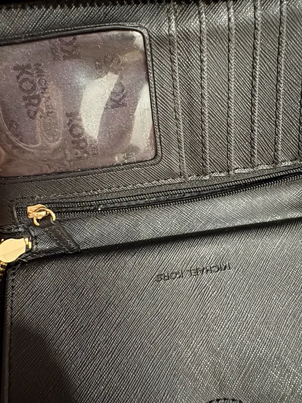 Michael Kors Black Pebbled Leather Zip Card Holder with Gold Logo - Image 3