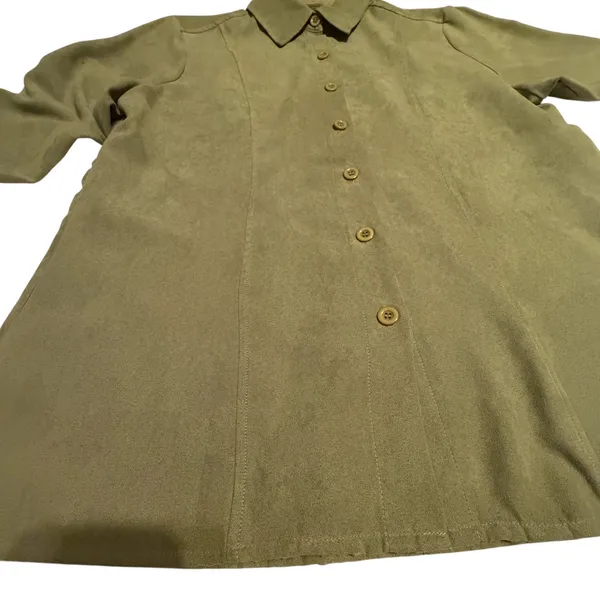 Notations Womens Olive Green Faux Suede Button Down Shirt MSDB0112 Large - Image 10