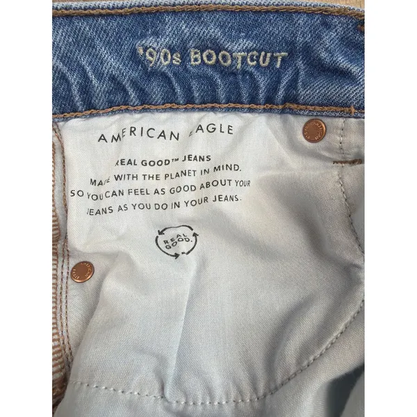 American Eagle 90s Bootcut Jeans Light Wash Split Hem 8 Short Real Good Stretch - Image 9
