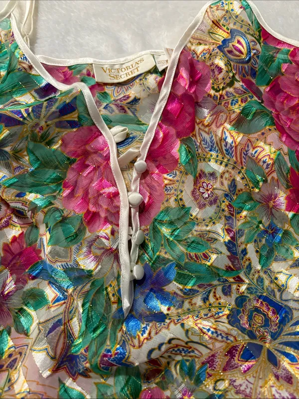Victoria's Secret size medium Multicolor Floral Chemise lingerie one piece gold - Image 4