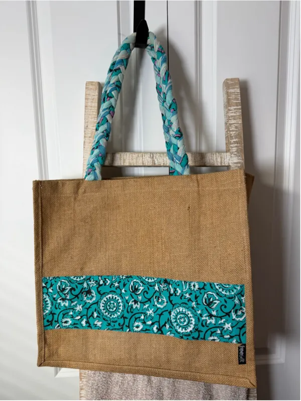 Freeset Brown Teal Jute Tote Bag One Size
EUC - Image 2
