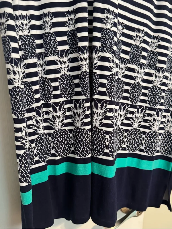 NWOT Crown & Ivy Navy White Stripe Pineapple Cayo Coco Summer Coastal Dress XL - Image 4