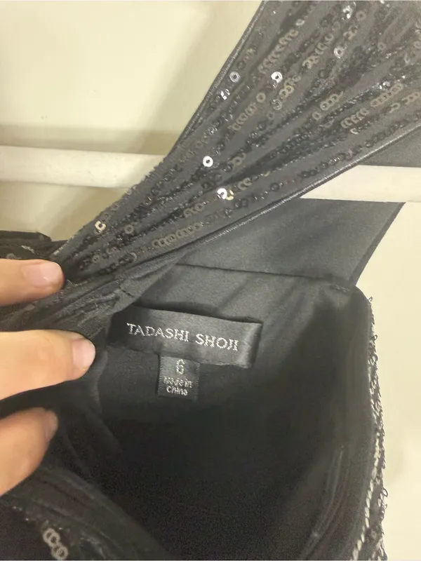 Tadashi Shoji Vesta Black Sequin Bodice Maxi Dress Size 6 - Image 5