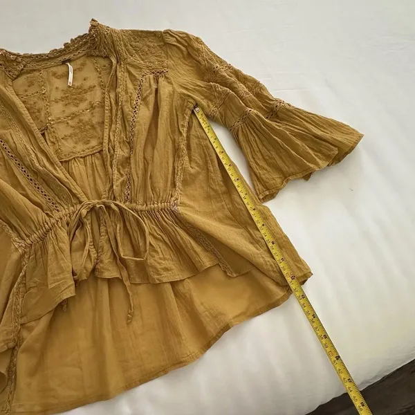 Free People Yellow Open Tie Front Shrug Shirt Top Sz Extra Small XS Women’s - Image 5