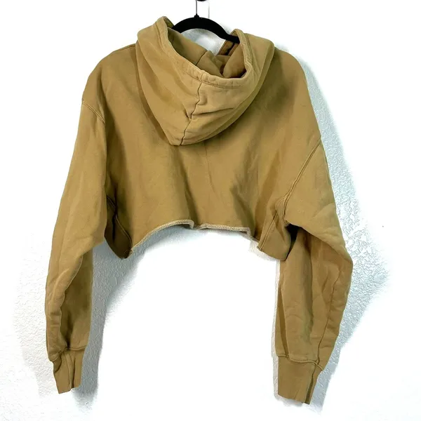 M Aritzia TNA Cozy Sweatfleece Perfect Crop Hoodie Sweatshirt Cropped Camel - Image 4