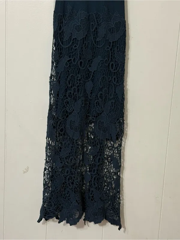 Free People Nora Crochet Lace Midi Dress XS Navy Blue Racerback Boho Sleeveless - Image 5