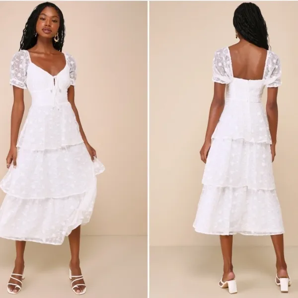LULU's Bridal Shower Reception Floral Romantic Tiered Ruffles Midi Dress - Image 3