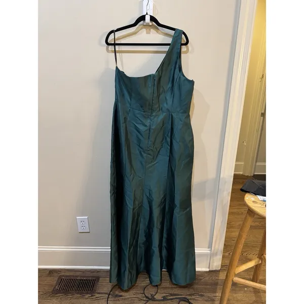 $257 Alfred Sung Hunter Green Shantung One Shoulder Pleated Gown Size 20 R1 D827 - Image 6