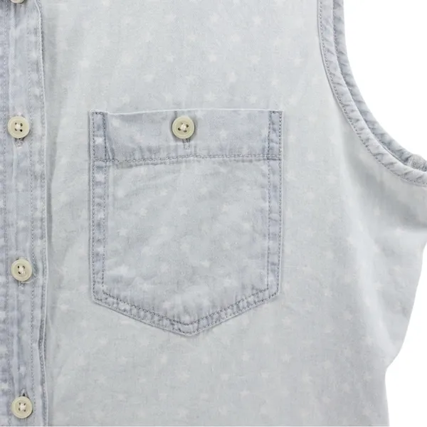 Per Se‎ Baby Blue White Polka Dot Chambray Button up Vest Country Rodeo Size S - Image 5