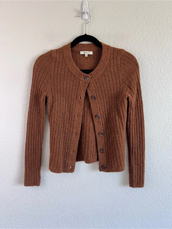 Madewell Women's Merritt Shrunken Cardigan Sweater‎ Button Ribbed Marled Maple - Image 2