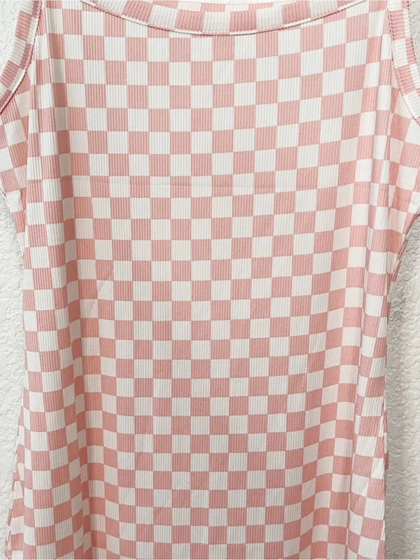 Miss Sparkling Pink Checkerboard Square Neck Bodycon Mini Dress - Image 4