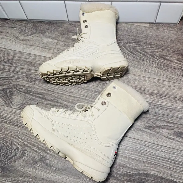 Fila Disruptor Lug Boot Winter White Faux Fur Trim‎ Lace Up Ankle Boots Size 7 - Image 7