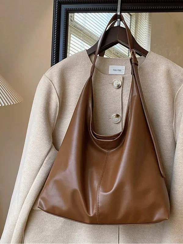 Tan Brown faux Leather large adjustable strap shoulder Tote bag - Image 3