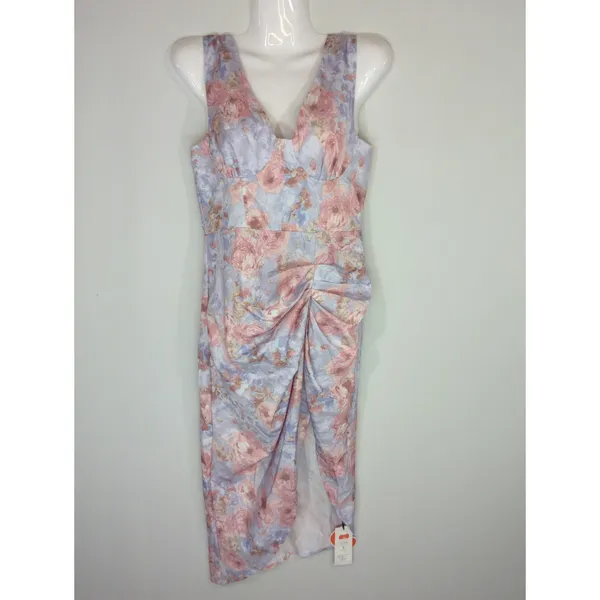 Cider Illusion Multicolor Floral‎ Ruched Midi Dress SMALL NWT Cocktail Party - Image 3