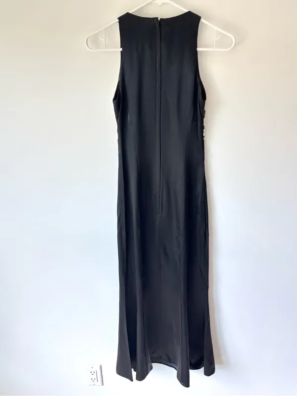 Vintage 1990s Jessica McClintock Gunne Sax Black Satin Formal Evening Gown - Image 6
