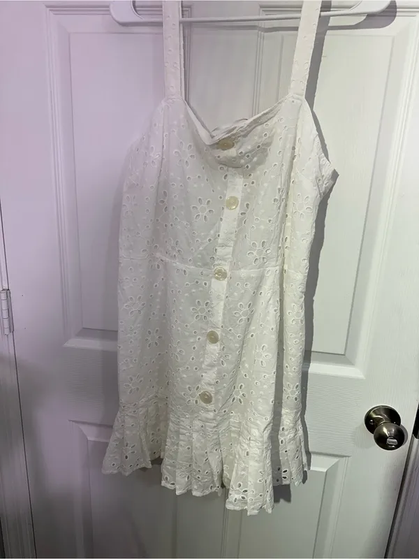 Alexis White Eyelet Button-Front Mini Dress with Ruffle Hem - Image 4