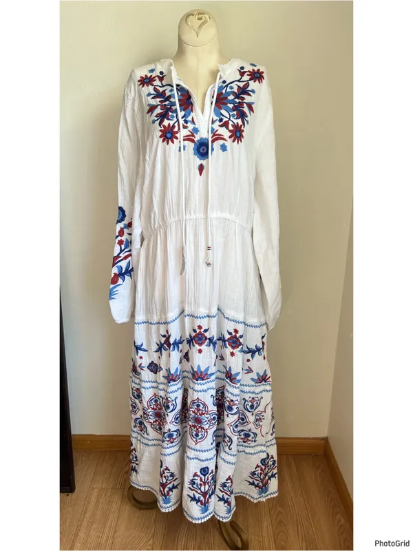 Soft Surroundings Sarnia Embroidered Midi Cotton Gauze Dress Medium Boho - Image 2