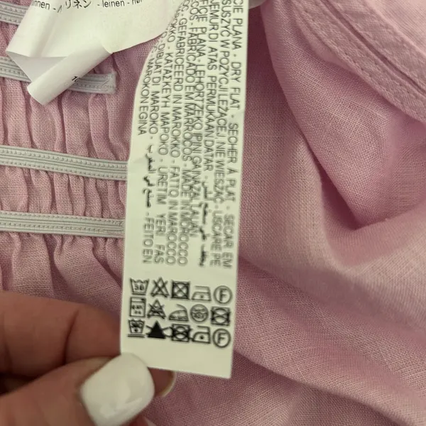 Zara Women Coastal Beachy Linen‎ Button Up Top M Pink Smocked Back Minimalist - Image 10