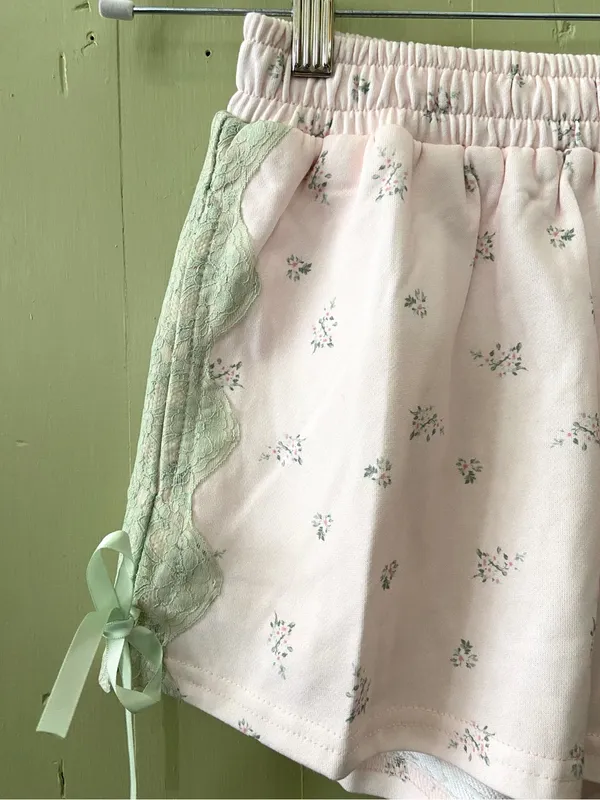 Soft Cotton Lounge Shorts with Mint Lace Trim NEW M - Image 4