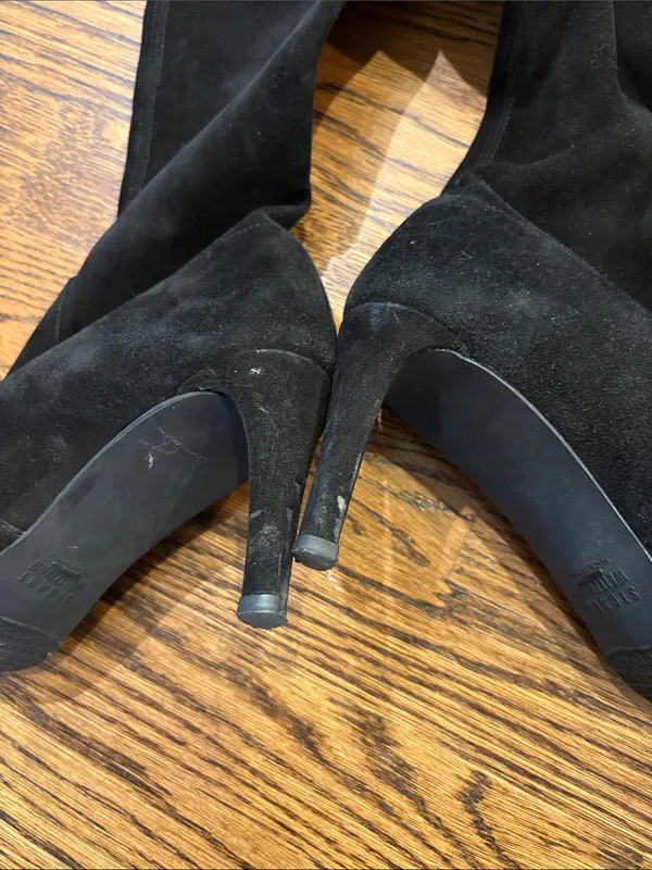 Stuart Weitzman Black Suede Knee-High pull on Pointed Toe Stiletto Boots, 38.5 - Image 3