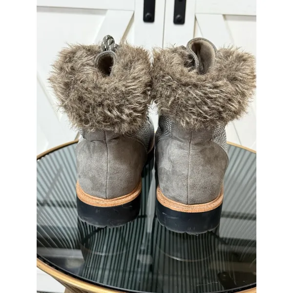 Report Women’s Size 10 Grey Combat Hiking Boots Faux Fur Collar Rhinestone Studs - Image 4