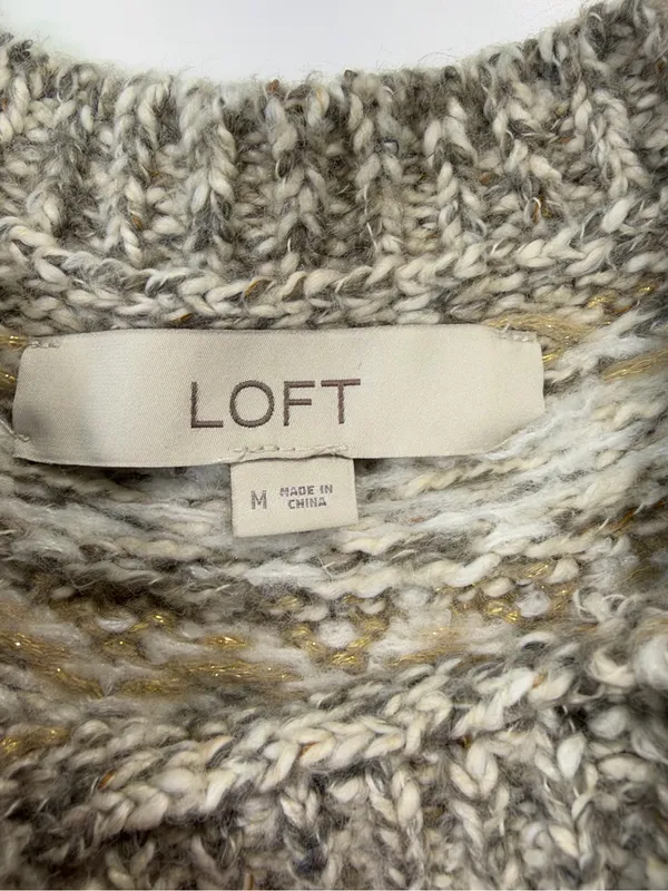 LOFT Cotton Wool Blend Brown & Cream Fair Isle Crewneck Sweater - Image 5