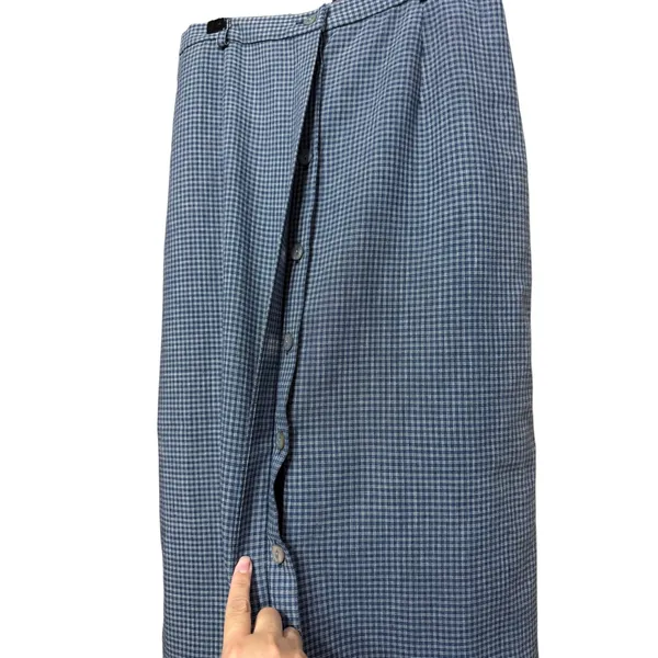 Pendleton Blue Gingham Linen Blend Button Front Maxi Skirt Womens 6‎ High Waist - Image 3