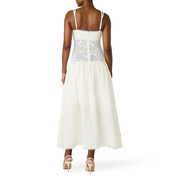 Steve Madden Enza Sleeveless Lace Trim Drop Waist Midi Dress Antique Cream 6 - Image 2