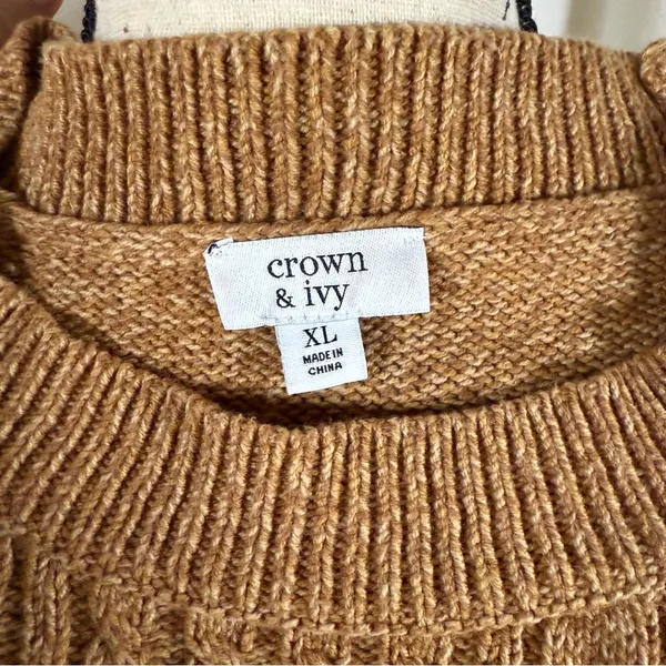 Crown & Ivy Tan Oversized Long Sleeve Cable Knit Mock Neck Sweater Size XL - Image 7