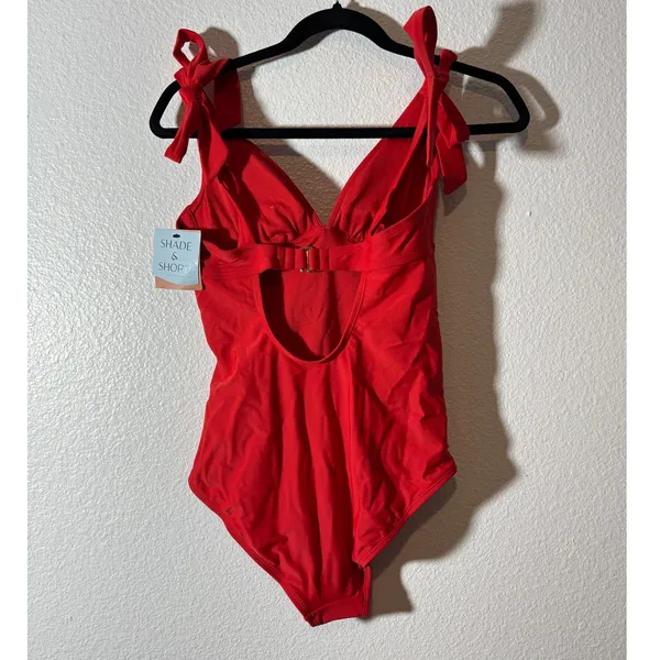 Shade & Shore NEW Women's Size S Red Tie-Shoulder Back Cutout One-Piece Swimsuit - Image 4