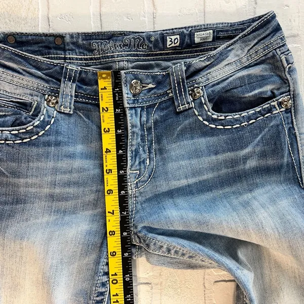 Miss Me‎ Boot Jeans 30 Blue Denim Y2K Cross Bling Studded Pockets Stretch Denim - Image 13