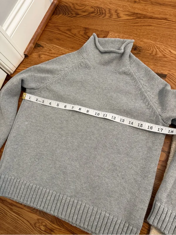 Lands' End Roll Neck Cotton Sweater Grey Size Small - Image 8
