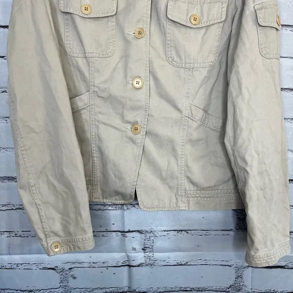 Jones New York Tan Utility Button-Up Collared Jacket Tailored SZ 12 Cargo Field - Image 4