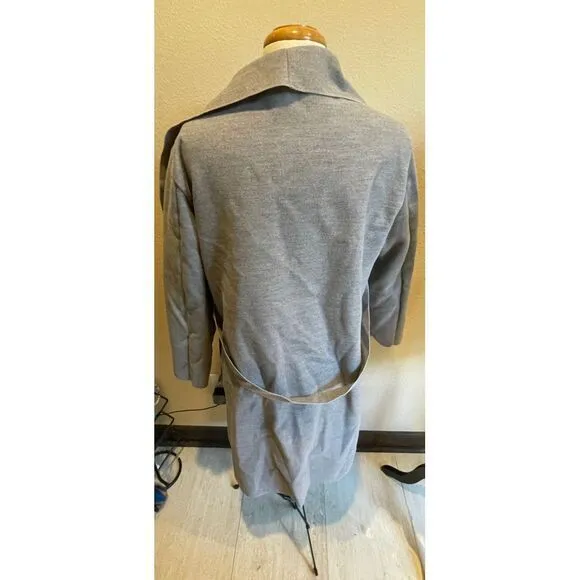 Elegant Gray Waterfall Collar Belted Long Cardigan‎ Coat gray made In Italy 22 - Image 3