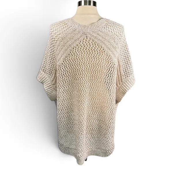 TALBOTS NWOT Open Stitch Poncho‎ in Rattan, Large, Bohemian Neutral Knit - Image 8