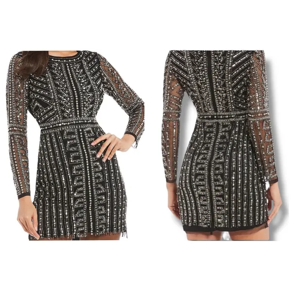 Gianni Bini Black Dani Pearl Silver Sequin Dress size 0 - Image 4