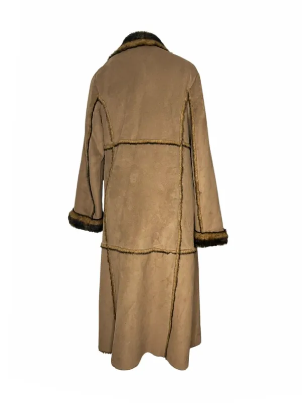 Faux Suede Coat Plush Vegan Fur Panel Stitching Fits Size Medium Y2K VINTAGE - Image 2