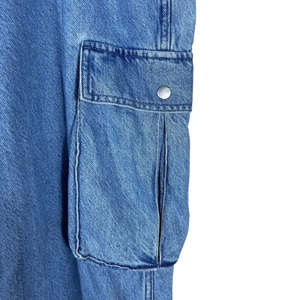 NWT Madewell Low-Slung Cargo Solid Denim Pants Blue 90s Wide Leg NK883 Size 32 - Image 4
