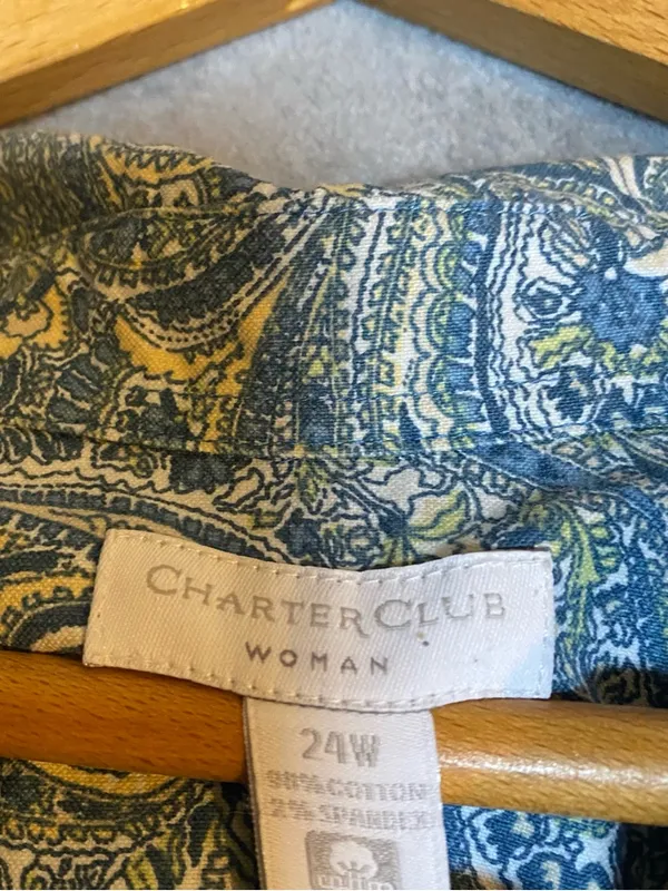 Charter Club Paisley Button Up Long Sleeve Earthy Size 24W Boho Career Modest‎ - Image 6