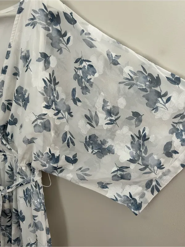 Baltic Born Luca Jacquard Kimono Slate Blue Floral White Short Sleeve Maxi - Image 6