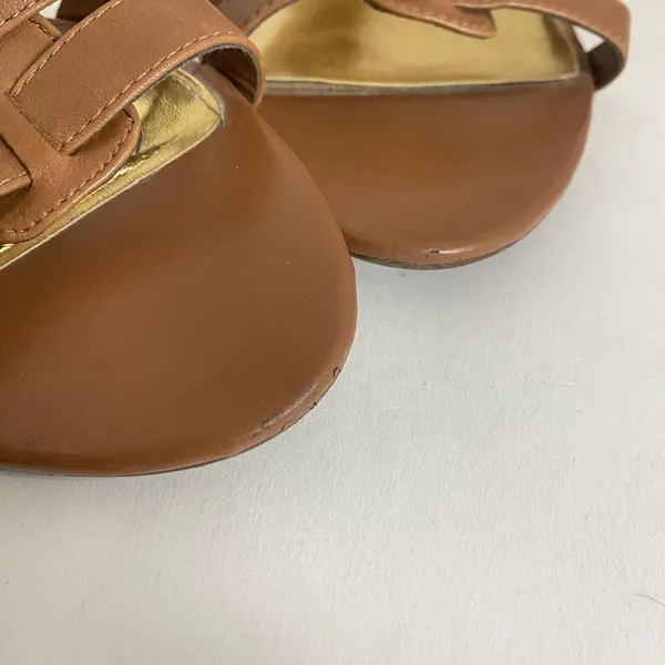 Lauren Ralph Lauren Wedge Sandals Women 10B T Strap Harleen Leather‎ Cork Heels - Image 6