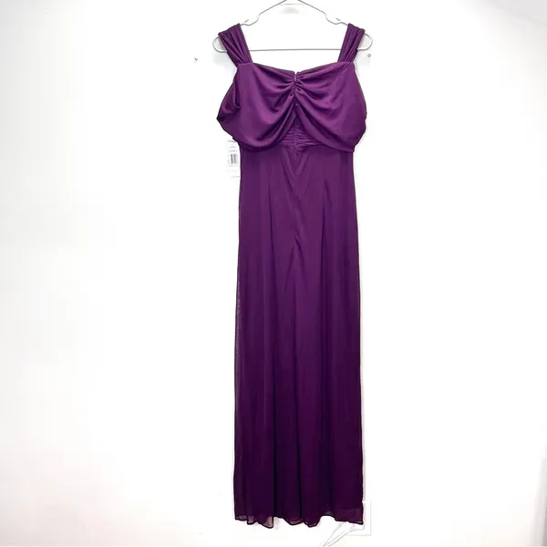 NWT Alex‎ Evenings Plum Purple Beaded Cold Shoulder Chiffon Maxi Dress Size 6 - Image 4