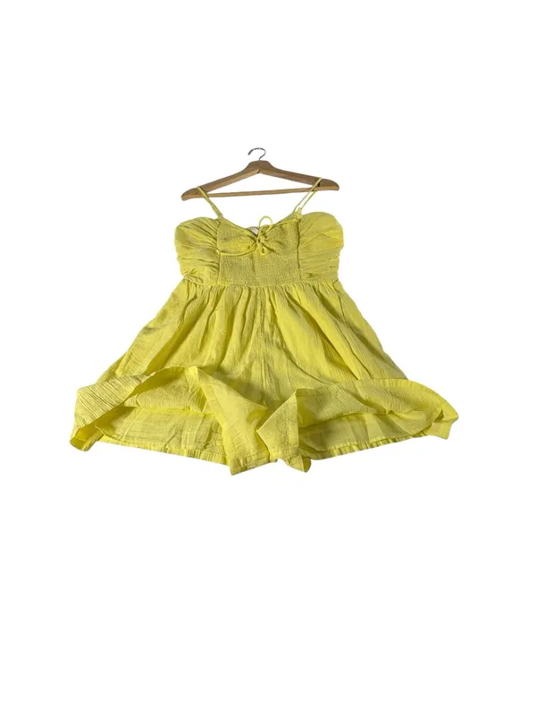Aerie Smocked Keyhole Romper Womens M NWT Yellow Babydoll Cami Summer - Image 3