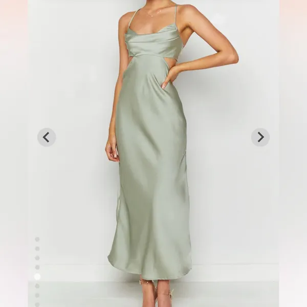 Sage green satin maxi cut out dress - Image 6