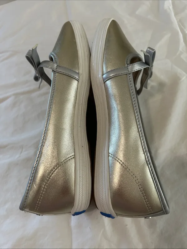 Keds Square Toe Mary Jane Leather Mini Bow, Silver, Size 8, NEW no tags Display - Image 5