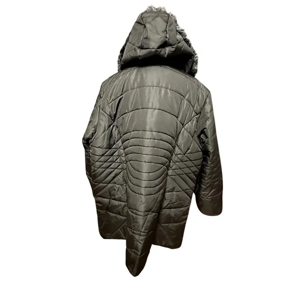 Avenue Puffer Jacket Quilted Design Faux Fur Trim Hooded Solid Black W 14/16 NWT - Image 6