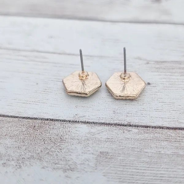 Vintage Stud Earrings Hexagon Shape Gold Tone & Turquoise Tone 0.5" Dainty - Image 5