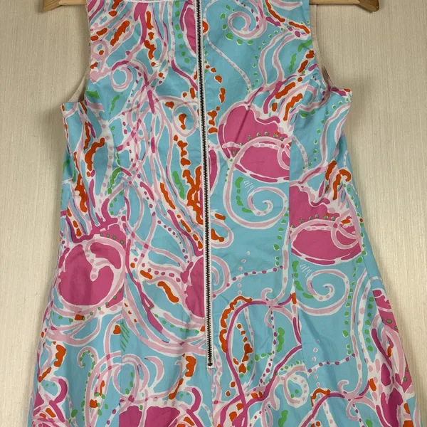 Lilly Pulitzer Blue Pink Abstract Soutache V-Neck Shift Dress Size‎ 0 - Image 9